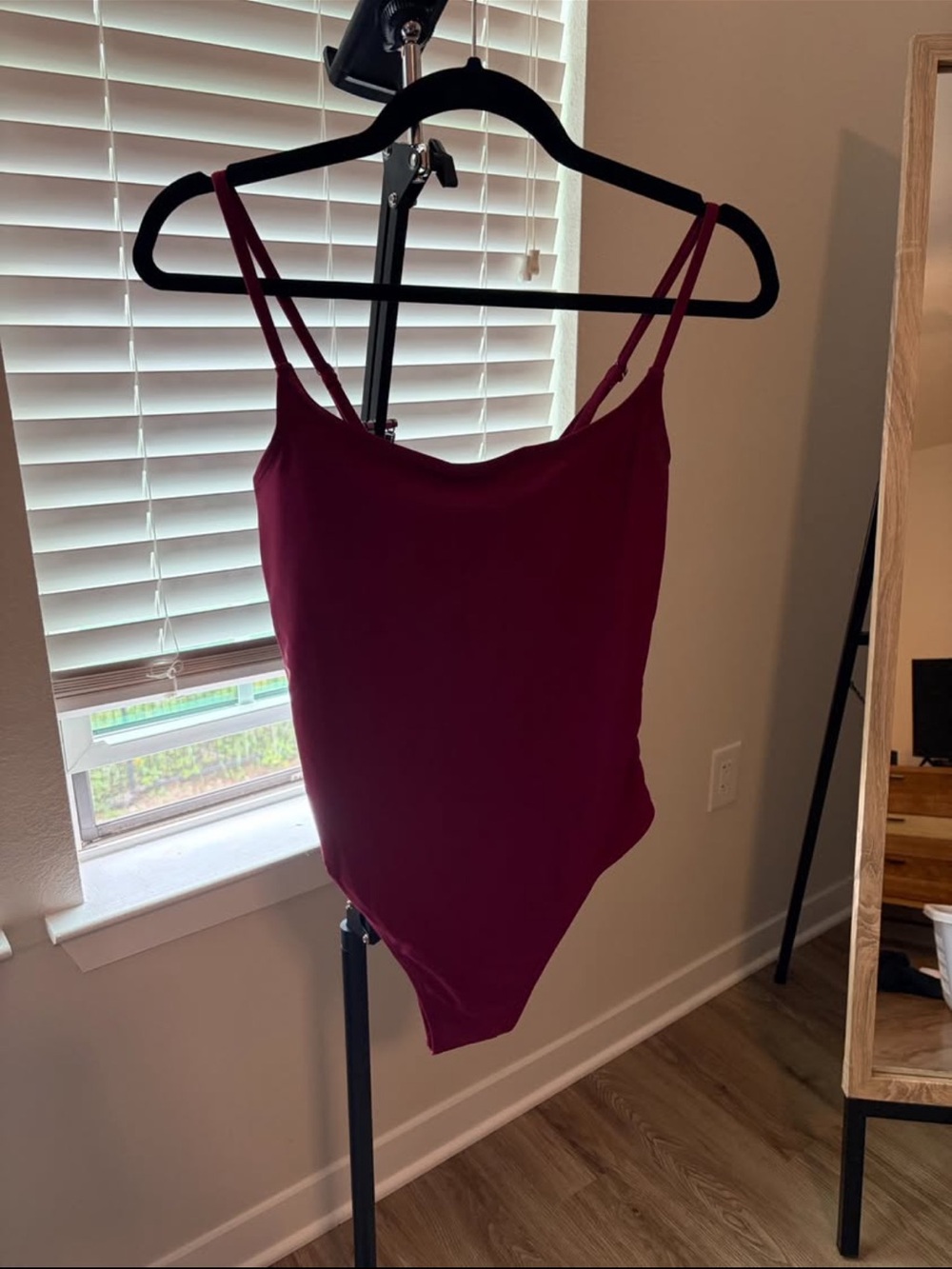 Wine Red Spaghetti Strap Bodysuit